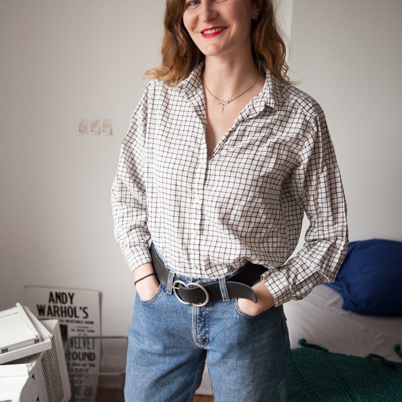 H&M Tops - H&M Button Down White and Black Checkered